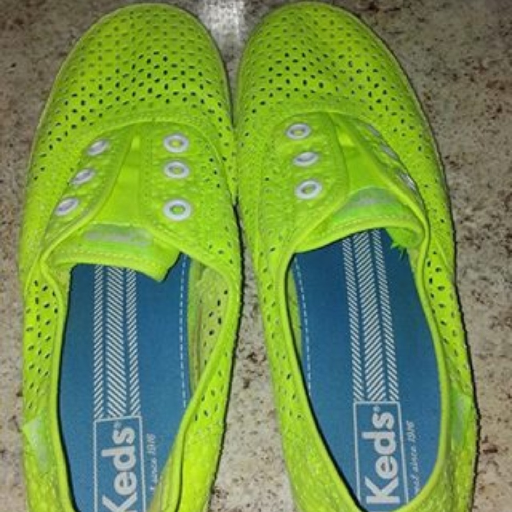 Neon yellow mesh slip on Keds- size 10